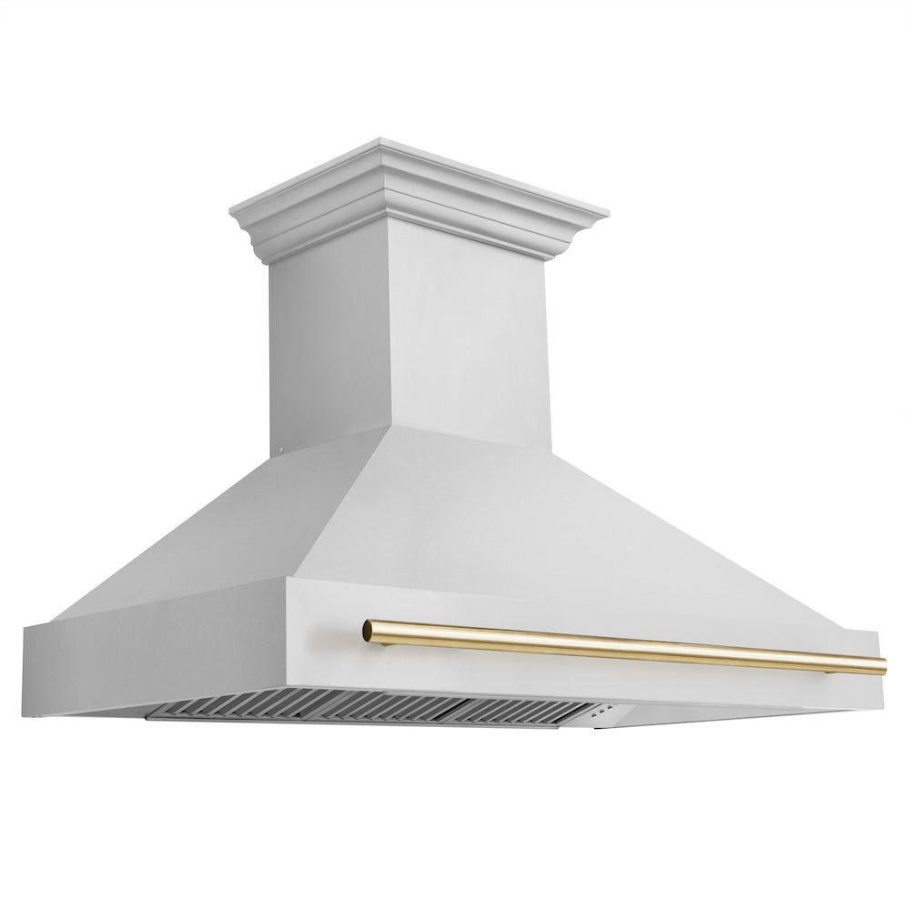 ZLINE Autograph Edition 48 in. Stainless Steel Range Hood with Stainless Steel Shell and Polished Gold Handle (8654STZ-48-G) 