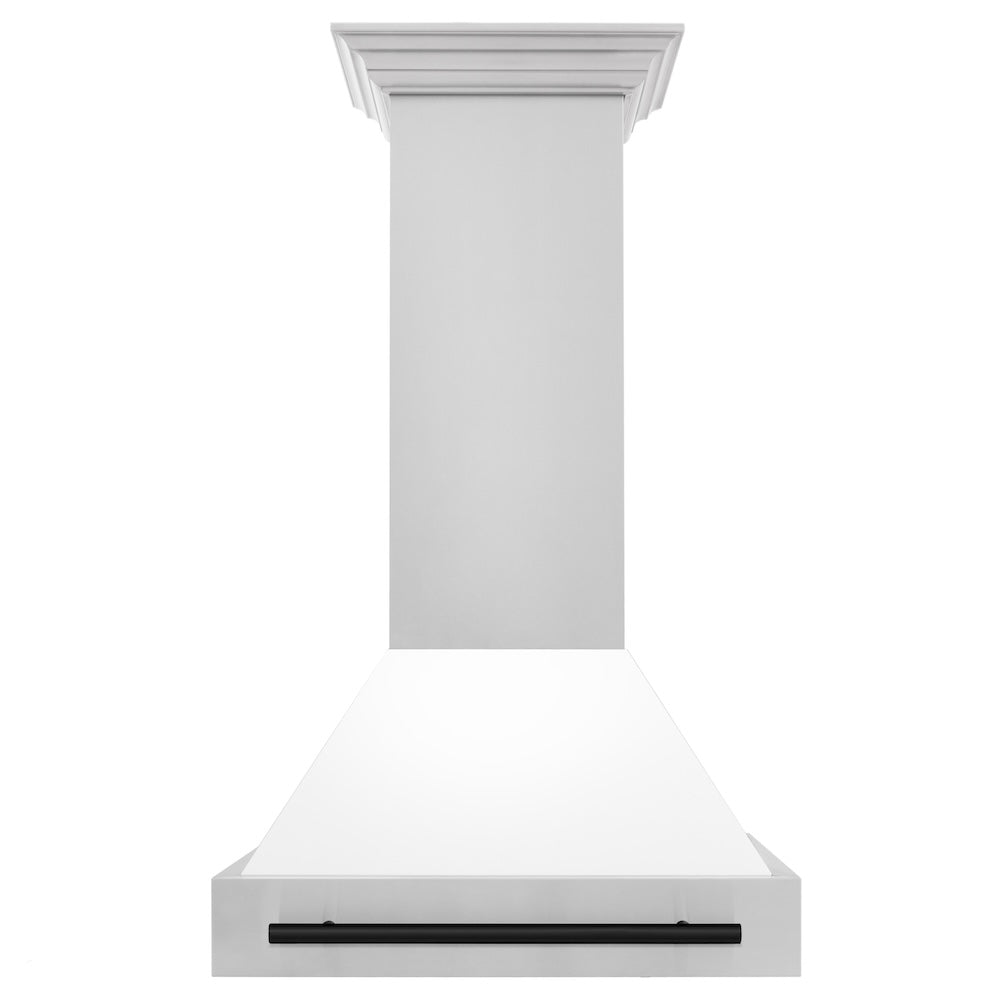 ZLINE Autograph Edition 30 in. Kitchen Package with Stainless Steel Dual Fuel Range with White Matte Door, Range Hood and Dishwasher with Matte Black Accents (3AKP-RAWMRHDWM30-MB)