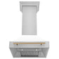ZLINE Autograph Edition 30 in. Kitchen Package with Stainless Steel Dual Fuel Range with White Matte Door and Range Hood with Champagne Bronze Accents (2AKP-RAWMRH30-CB)