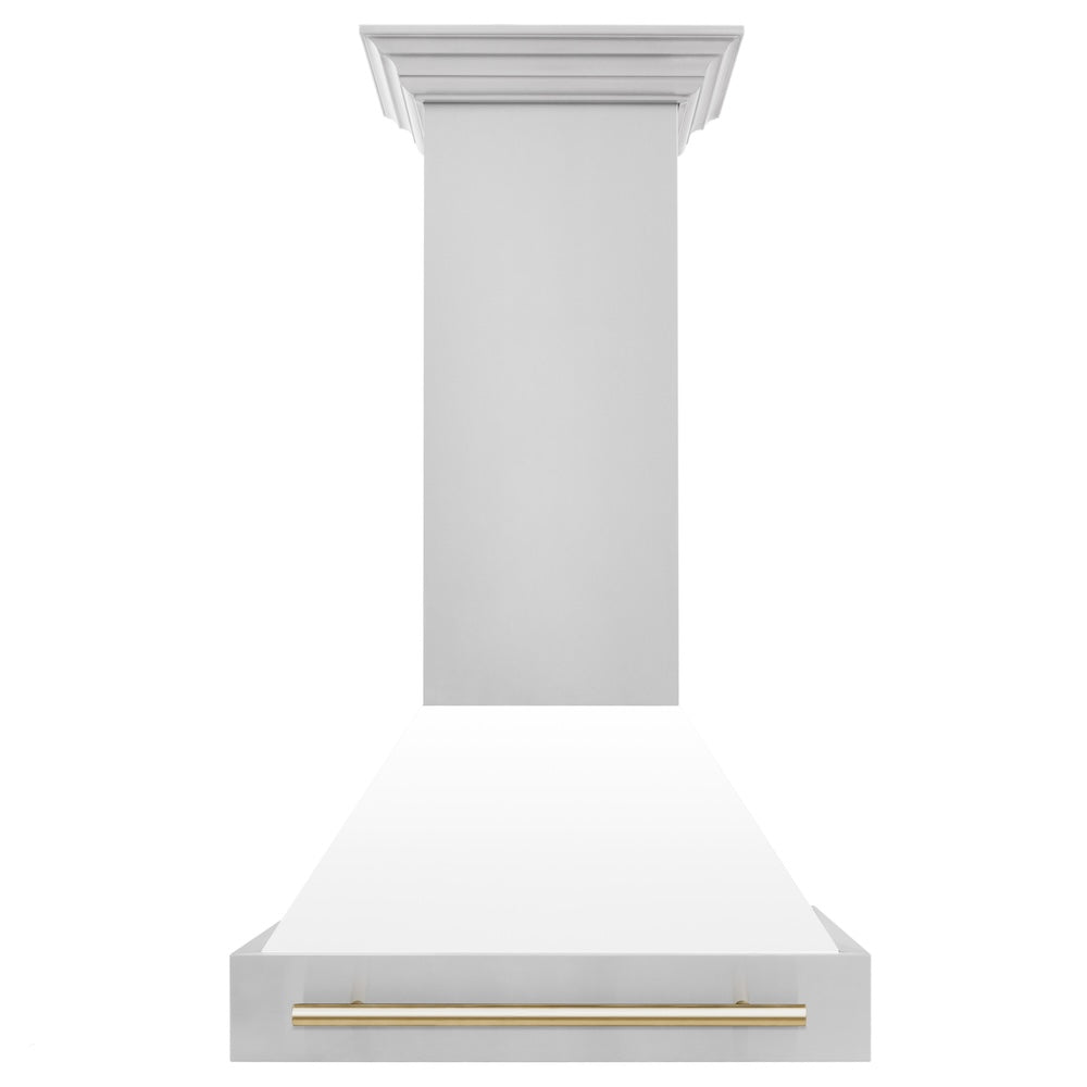 ZLINE Autograph Edition Stainless Steel Range Hood with White Matte Shell and Accent Handle (8654STZ-WM)
