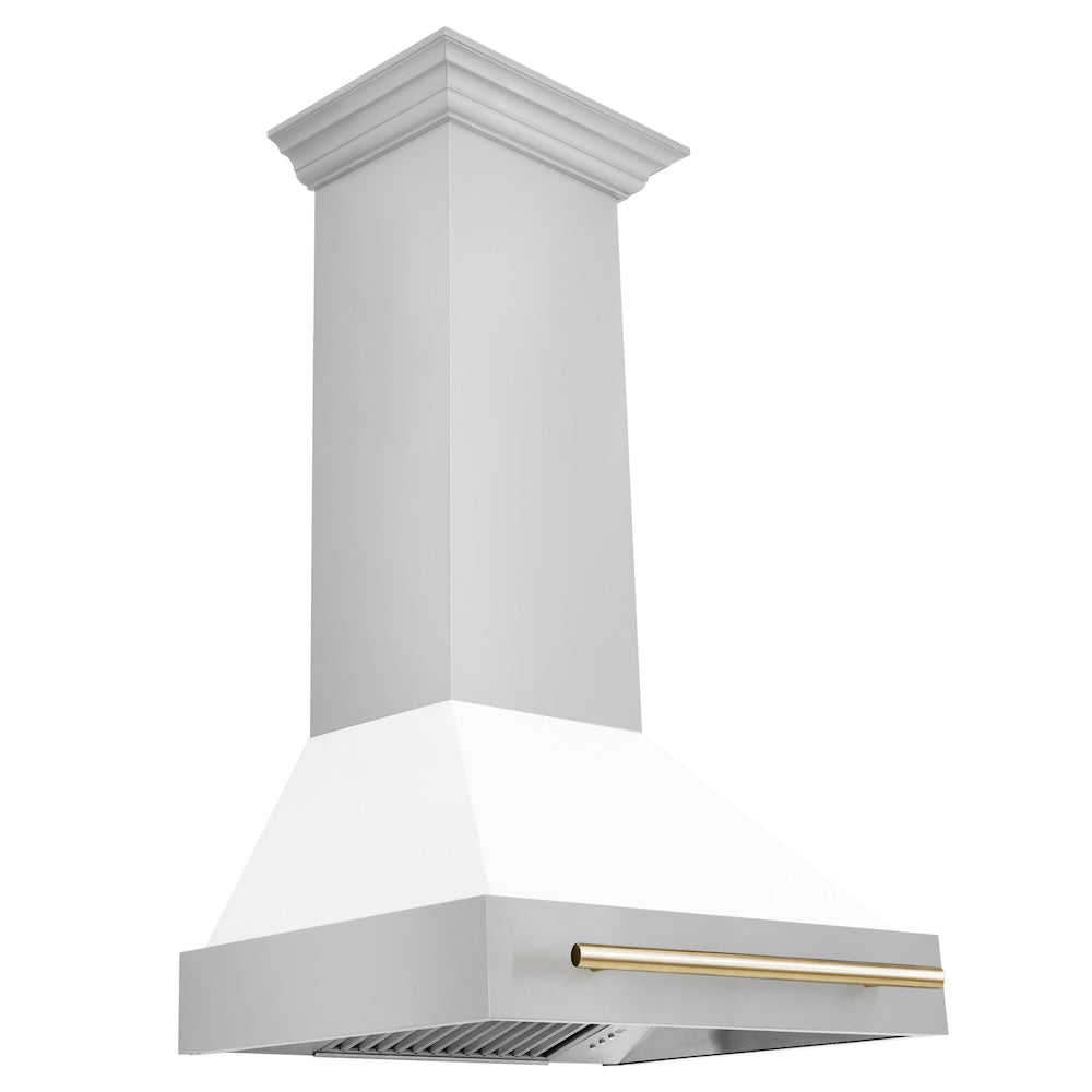 ZLINE Autograph Edition Stainless Steel Range Hood with White Matte Shell and Accent Handle (8654STZ-WM)