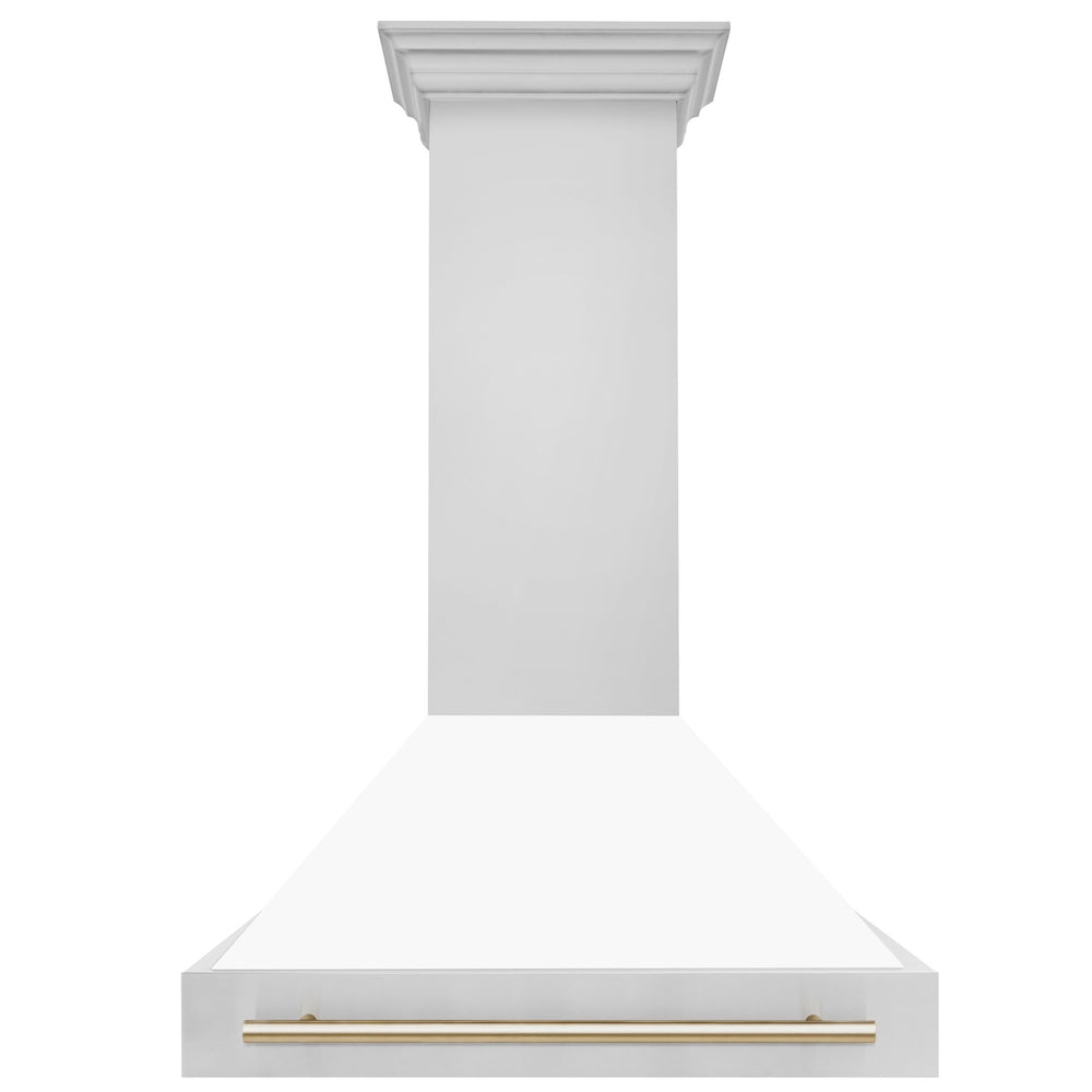 ZLINE Autograph Edition 36 in. Stainless Steel Range Hood with White Matte Shell and Accent Handle (8654STZ-WM36)