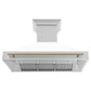 ZLINE Autograph Edition 48 in. Kitchen Package with Stainless Steel Dual Fuel Range with White Matte Door and Range Hood with Champagne Bronze Accents (2AKP-RAWMRH48-CB)