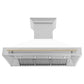 ZLINE Autograph Edition 48 in. Kitchen Package with Stainless Steel Dual Fuel Range with White Matte Door, Range Hood and Dishwasher with Polished Gold Accents (3AKP-RAWMRHDWM48-G)