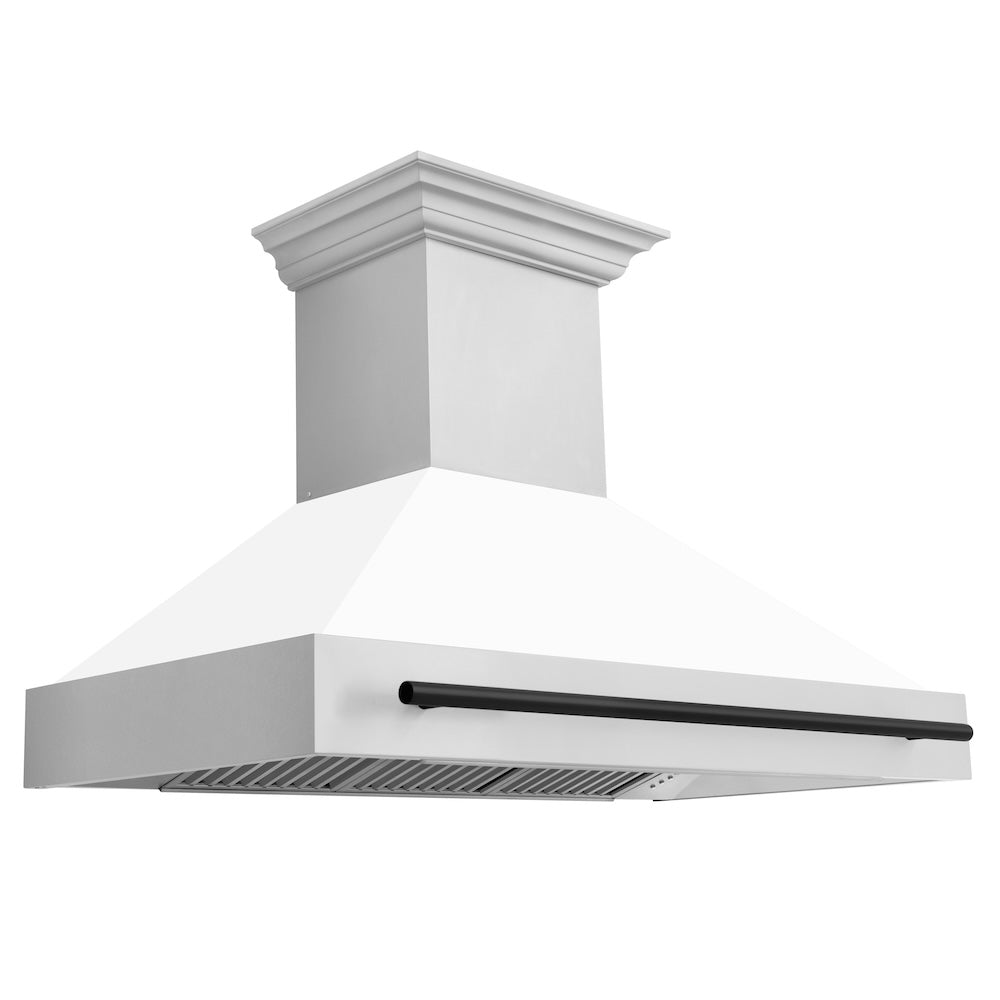 ZLINE Autograph Edition 48 in. Kitchen Package with Stainless Steel Dual Fuel Range with White Matte Door and Range Hood with Matte Black Accents (2AKP-RAWMRH48-MB)