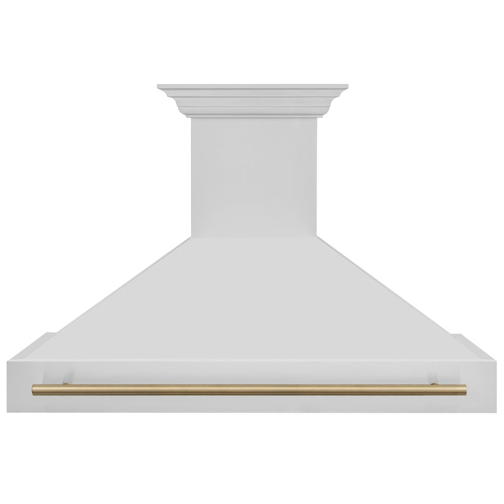 ZLINE Autograph Edition 48 in. Stainless Steel Range Hood with Stainless Steel Shell and Champagne Bronze Handle (8654STZ-48-CB) front.