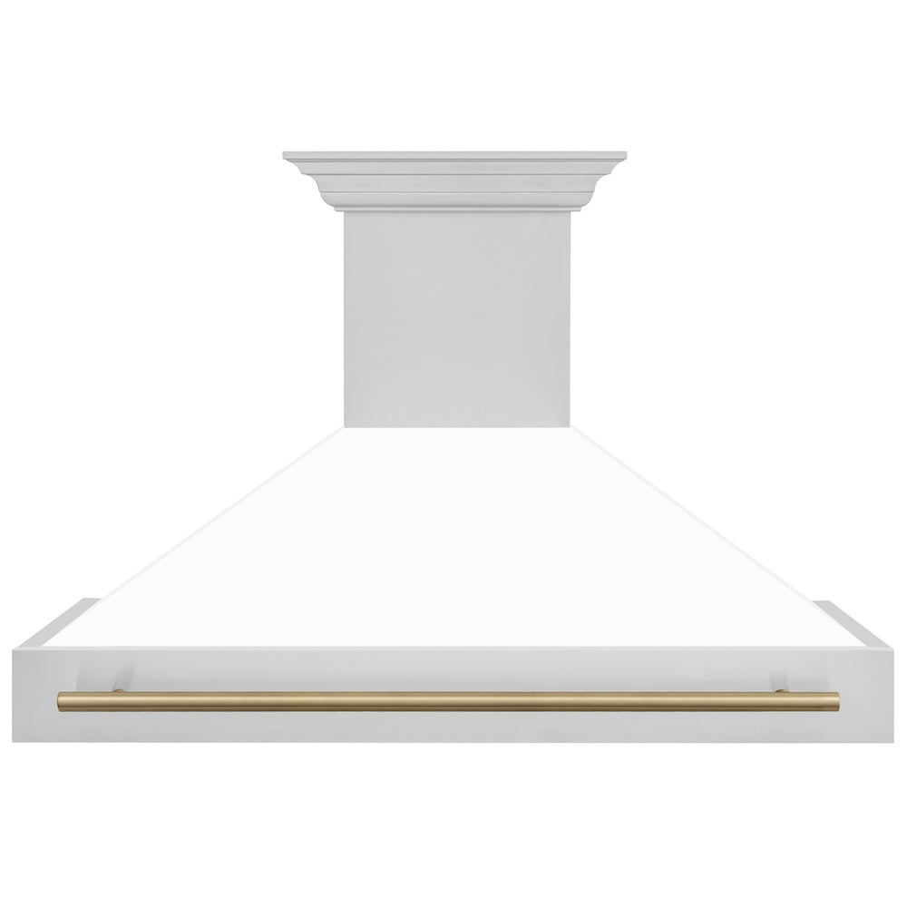 ZLINE Autograph Edition 48 in. Kitchen Package with Stainless Steel Dual Fuel Range with White Matte Door, Range Hood and Dishwasher with Champagne Bronze Accents (3AKP-RAWMRHDWM48-CB)