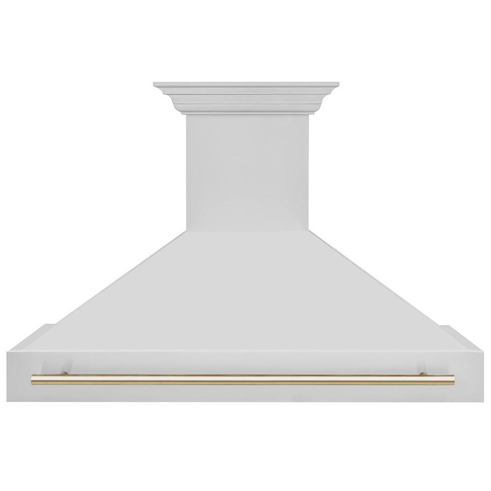 ZLINE Autograph Edition 48 in. Stainless Steel Range Hood with Stainless Steel Shell and Polished Gold Handle (8654STZ-48-G) front.