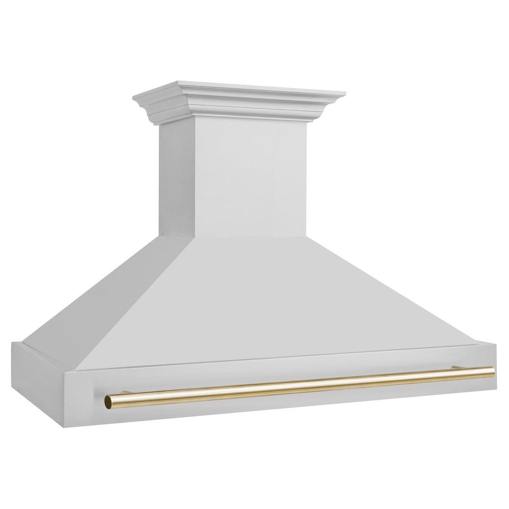 ZLINE Autograph Edition 48 in. Stainless Steel Range Hood with Stainless Steel Shell and Polished Gold Handle (8654STZ-48-G) side.