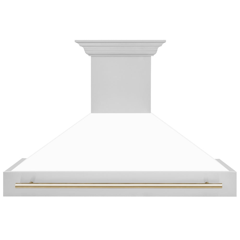 ZLINE Autograph Edition 48 in. Kitchen Package with Stainless Steel Dual Fuel Range with White Matte Door, Range Hood and Dishwasher with Polished Gold Accents (3AKP-RAWMRHDWM48-G)