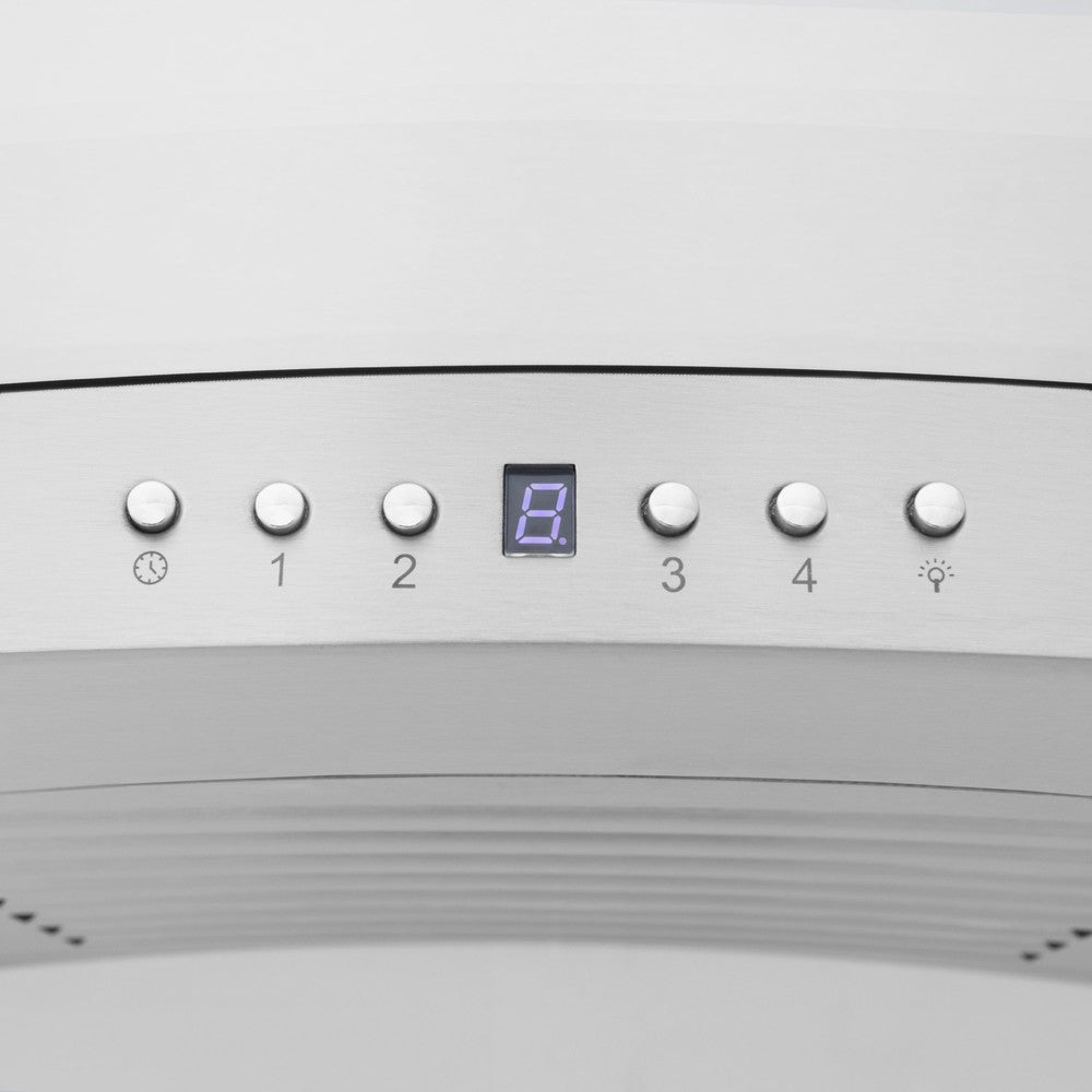 ZLINE Stainless Steel Range Hood button controls.
