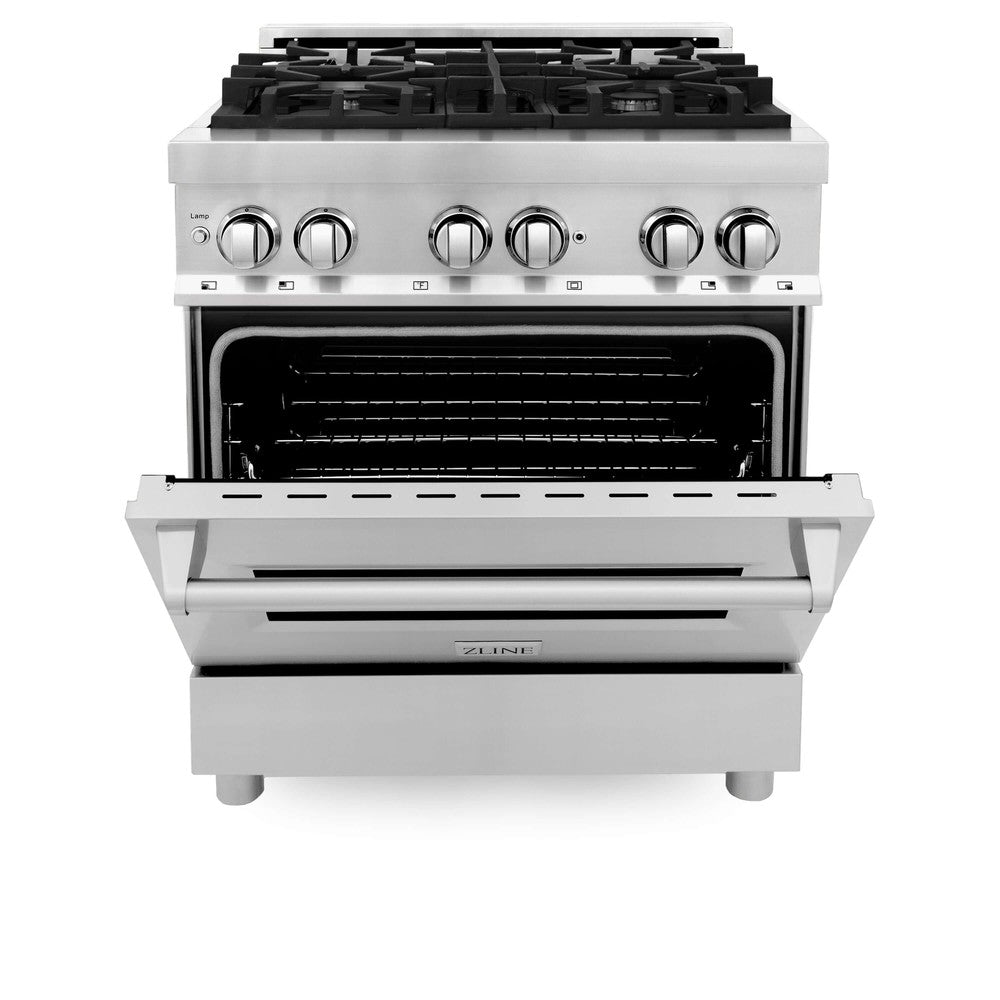 ZLINE 30 Kitchen Package with Stainless Steel Dual Fuel Range and  Convertible Vent Range Hood - Blossman Gas