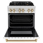 ZLINE Autograph Edition 30 in. 4.0 cu. ft. Legacy Dual Fuel Range with 4 Burner Gas Cooktop and Electric Convection Oven in Stainless Steel with White Matte Door and Polished Gold Accents, Open Box-Good Condition