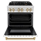 ZLINE Autograph Edition 30 in. Kitchen Package with Stainless Steel Dual Fuel Range with White Matte Door, Range Hood and Dishwasher with Polished Gold Accents (3AKP-RAWMRHDWM30-G)