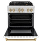ZLINE Autograph Edition 30 in. 4.0 cu. ft. Legacy Dual Fuel Range with 4 Burner Gas Cooktop and Electric Convection Oven in Stainless Steel with White Matte Door and Polished Gold Accents, Open Box-Great Condition