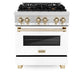 ZLINE Autograph Edition 30 in. 4.0 cu. ft. Legacy Dual Fuel Range with 4 Burner Gas Cooktop and Electric Convection Oven in Stainless Steel with White Matte Door and Polished Gold Accents, Open Box-Great Condition