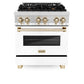 ZLINE Autograph Edition 30 in. 4.0 cu. ft. Legacy Dual Fuel Range with 4 Burner Gas Cooktop and Electric Convection Oven in Stainless Steel with White Matte Door and Polished Gold Accents, Open Box-Good Condition