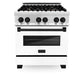 ZLINE Autograph Edition 30 in. 4.0 cu. ft. Legacy Dual Fuel Range with 4 Burner Gas Cooktop and Electric Convection Oven in Stainless Steel with White Matte Door and Matte Black Accents, Open Box-Great Condition