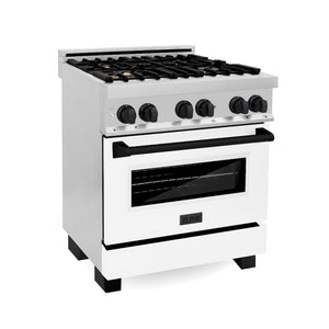 ZLINE Autograph Edition 30 in. 4.0 cu. ft. Legacy Dual Fuel Range with 4 Burner Gas Cooktop and Electric Convection Oven in Stainless Steel with White Matte Door and Matte Black Accents, Open Box-Great Condition main image.