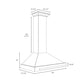 ZLINE 36 in. Stainless Steel Range Hood with Stainless Steel Handle and Color Options (KB4STX-36) dimensional diagram and measurements.