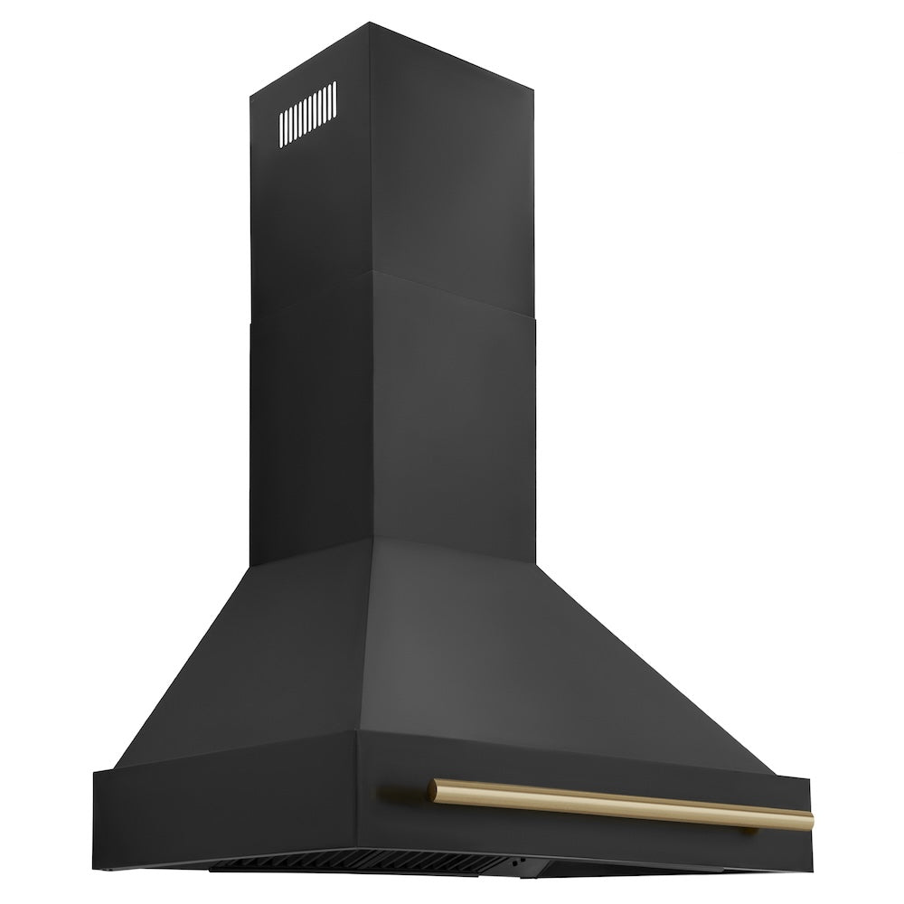 ZLINE 30 in. Autograph Edition Kitchen Package with Black Stainless Steel Dual Fuel Range, Range Hood, Dishwasher and Refrigeration with Champagne Bronze Accents (4AKPR-RABRHDWV30-CB)