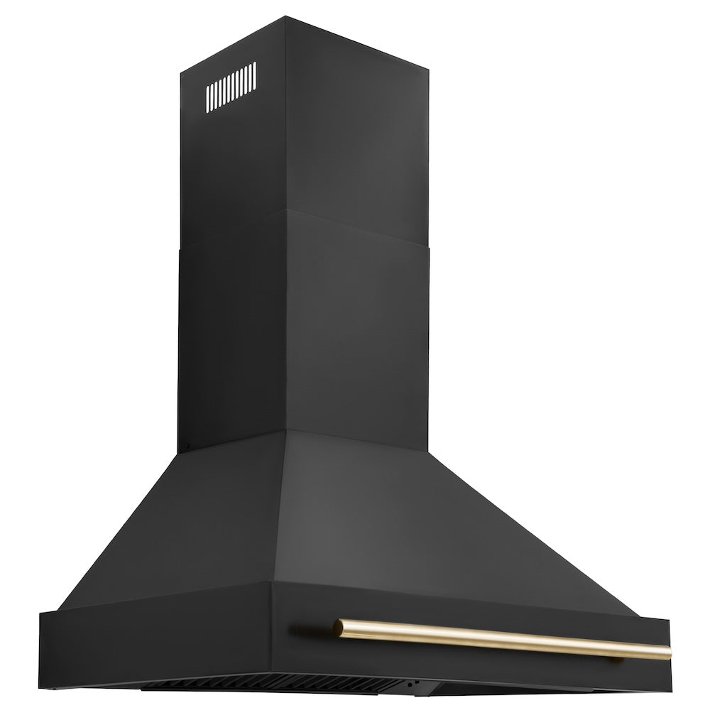 ZLINE Autograph Edition 36 in. Black Stainless Steel Range Hood with Polished Gold Handle (BS655Z-36-G)