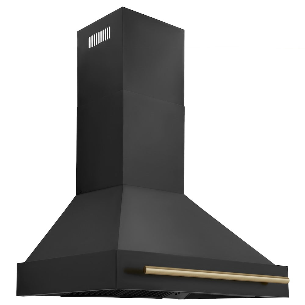 ZLINE Autograph Edition 36 in. Kitchen Package with Black Stainless Steel Dual Fuel Range, Range Hood and Dishwasher with Champagne Bronze Accents (3AKP-RABRHDWV36-CB)