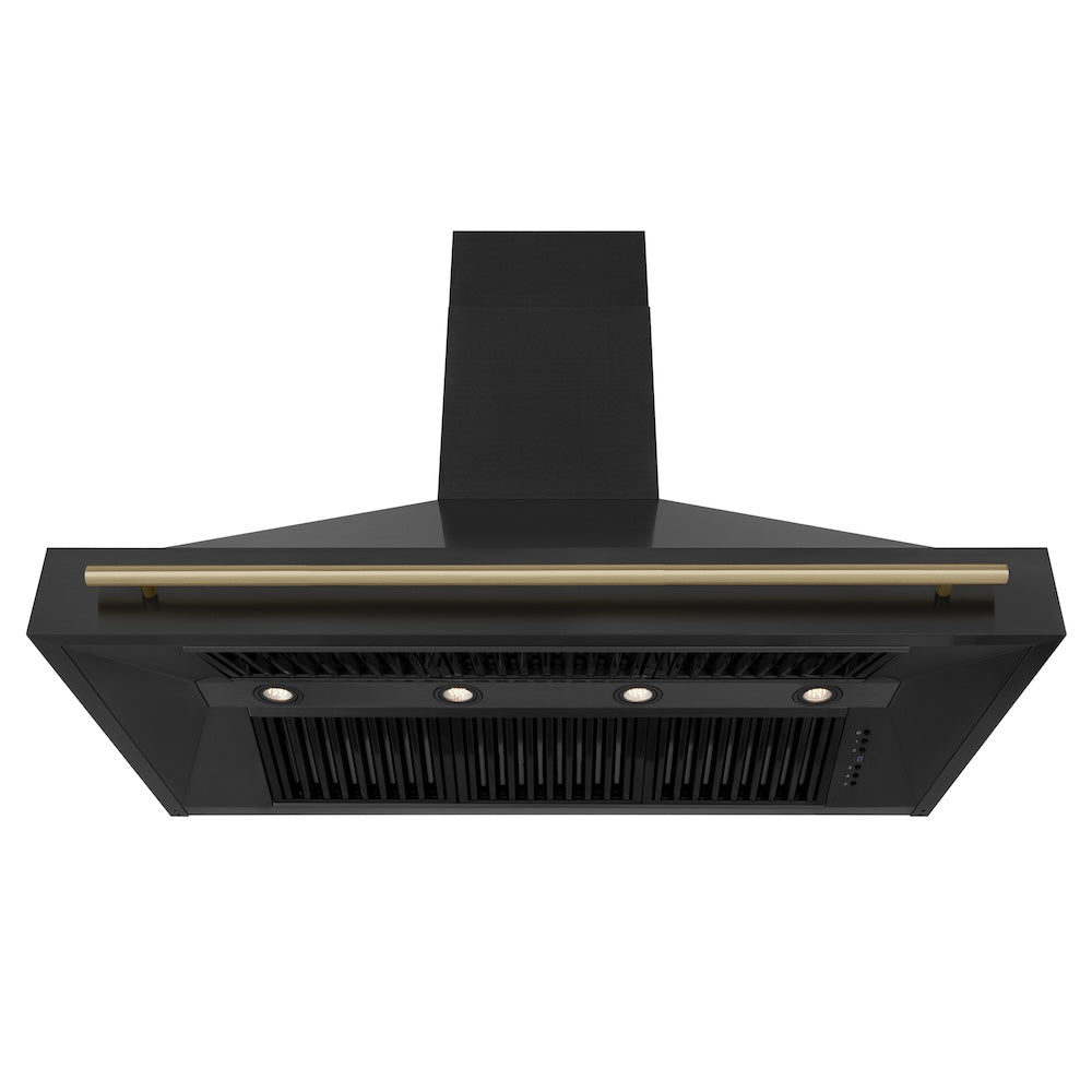 ZLINE Autograph Edition 48 in. Kitchen Package with Black Stainless Steel Dual Fuel Range and Range Hood with Champagne Bronze Accents (2AKP-RABRH48-CB)