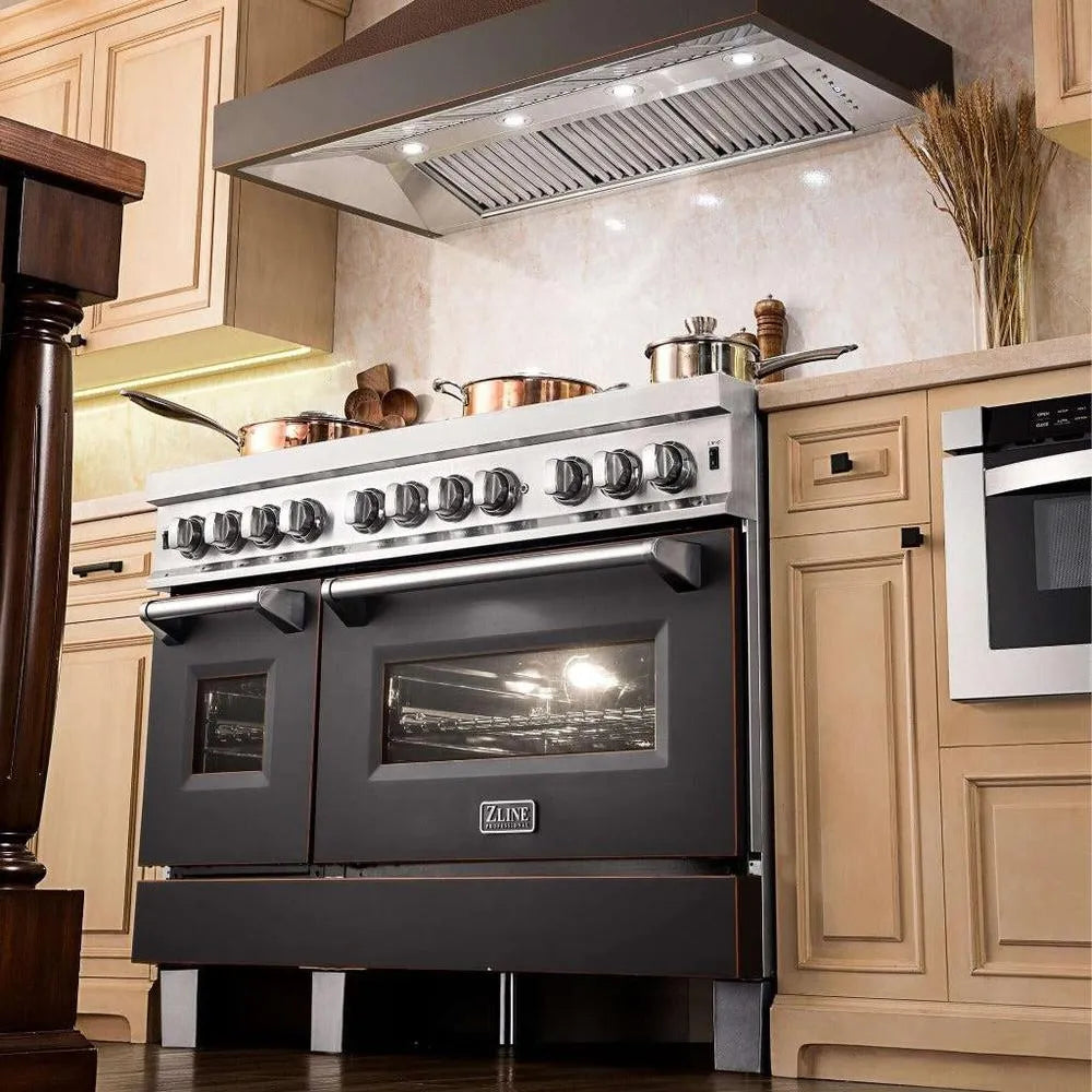 ZLINE Designer Series Wall Mount Range Hood in Hand-Hammered Copper with Oil-Rubbed Bronze Details (655-HBXXX) 