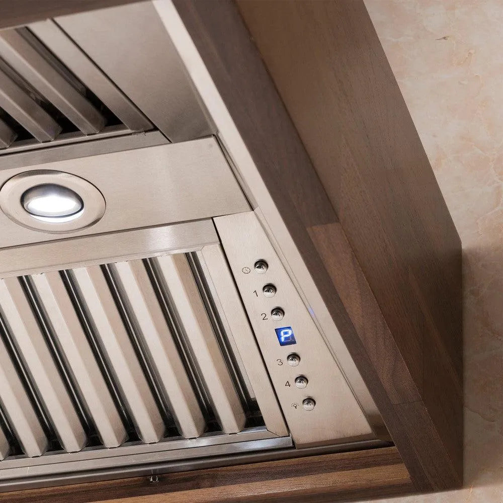 ZLINE 30 in. Convertible Designer Series Wooden Wall Mount Range Hood in Walnut Butcher Block (681W-30) 30 inch