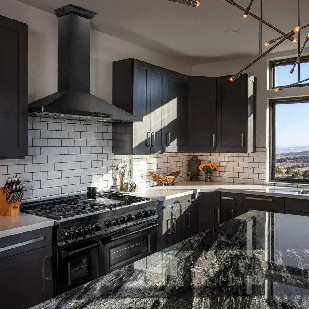ZLINE Ducted Vent Wall Mount Range Hood in Black Stainless Steel with Built-in ZLINE CrownSound Bluetooth Speakers (BSKBNCRN-BT) 