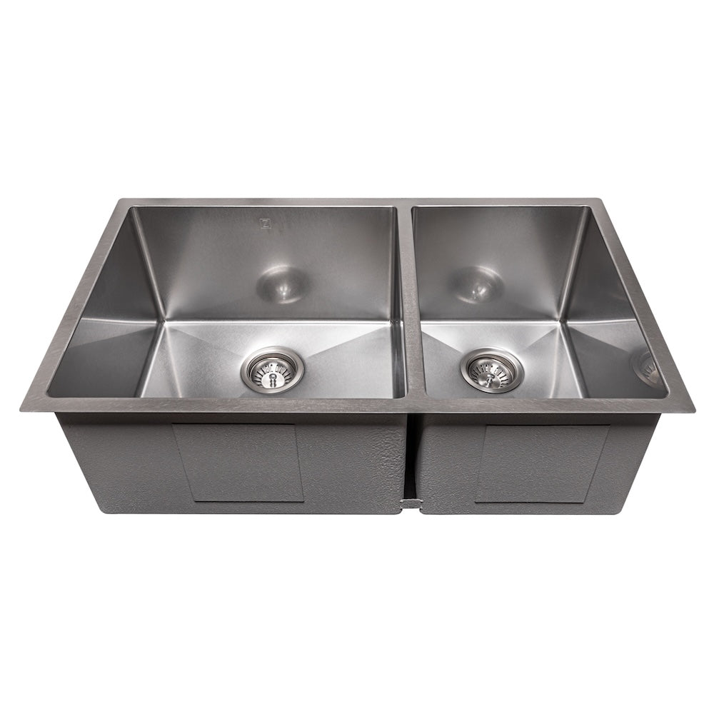 ZLINE 33 in. Chamonix Undermount Double Bowl Kitchen Sink with Bottom Grid (SR60D-33) 