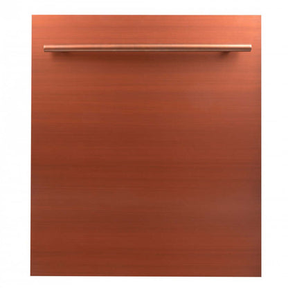 ZLINE 24 in. Copper Top Control Built-In Dishwasher with Stainless Steel Tub and Modern Style Handle, 52dBa (DW-C-24) front, closed.