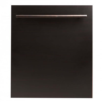 ZLINE 24 in. Oil-Rubbed Bronze Top Control Built-In Dishwasher with Stainless Steel Tub and Modern Style Handle, 52dBa (DW-ORB-24) front, closed.