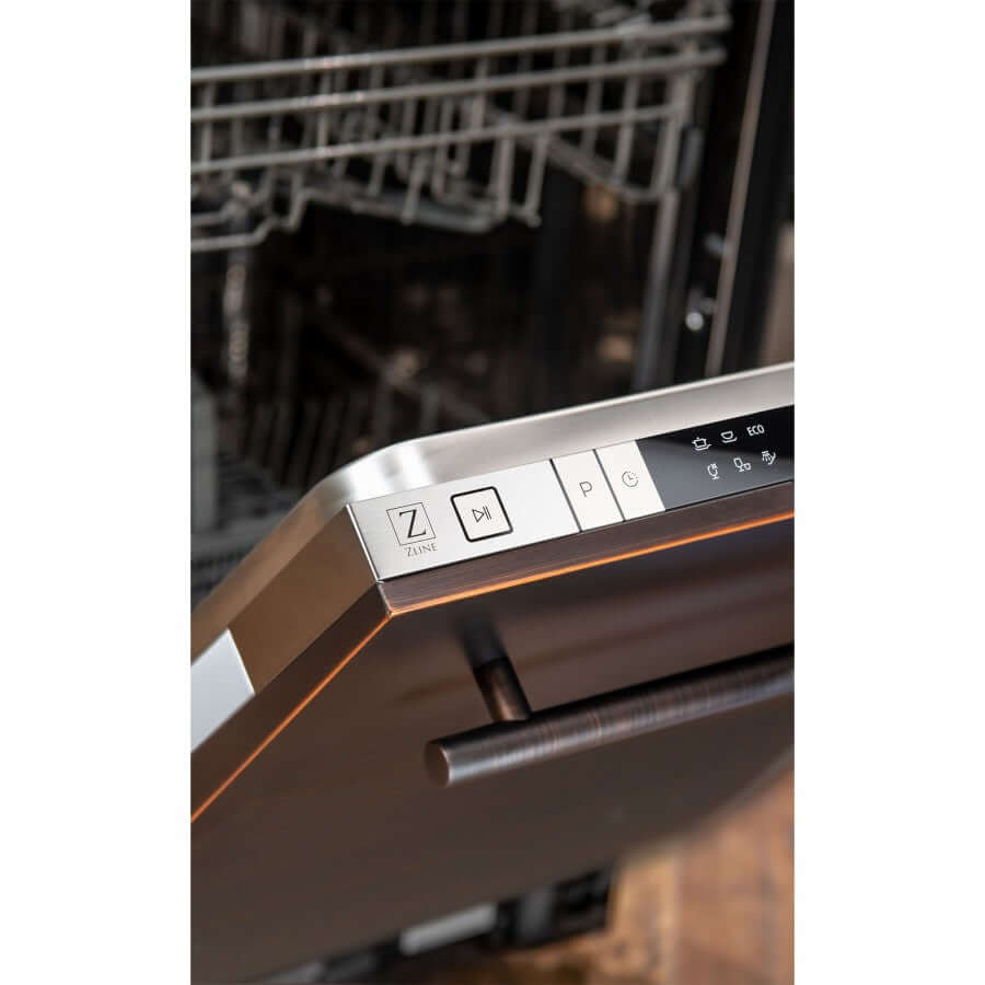 ZLINE 18 in. Compact Oil-Rubbed Bronze Top Control Built-In Dishwasher with Stainless Steel Tub and Modern Style Handle, 52dBa (DW-ORB-18)