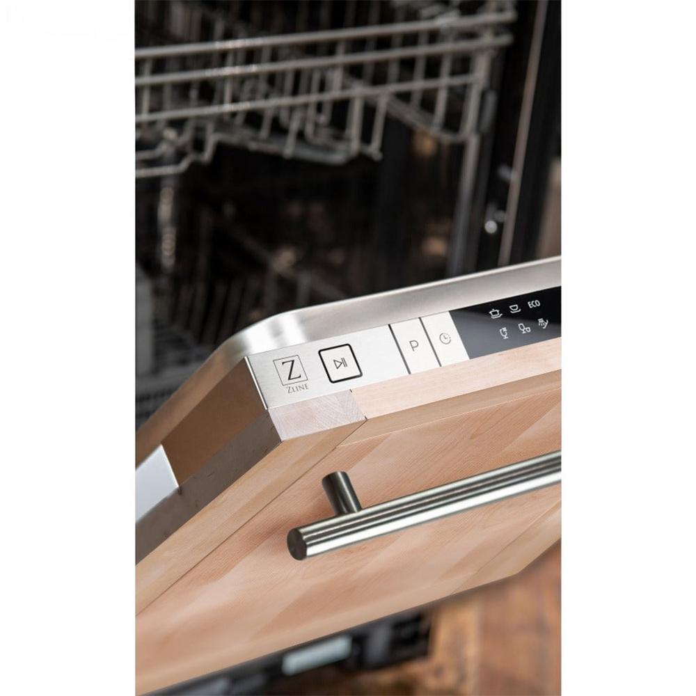 ZLINE 24 in. Unfinished Top Control Built-In Dishwasher with Stainless Steel Tub and Modern Style Handle, 52dBa (DW-UF-24) close-up, top control panel.