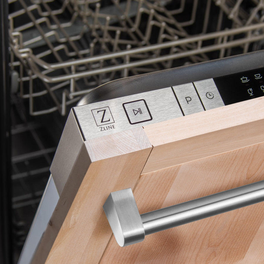 ZLINE 24 in. Unfinished Top Control Built-In Dishwasher with Stainless Steel Tub and Traditional Style Handle, 52dBa (DW-UF-H-24) 