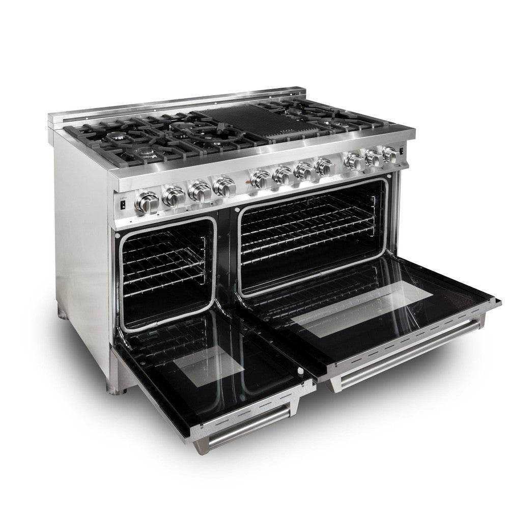 ZLINE 48 in. Kitchen Package with Stainless Steel Dual Fuel Range with DuraSnow Door and Convertible Vent Range Hood (2KP-RASNRH48)
