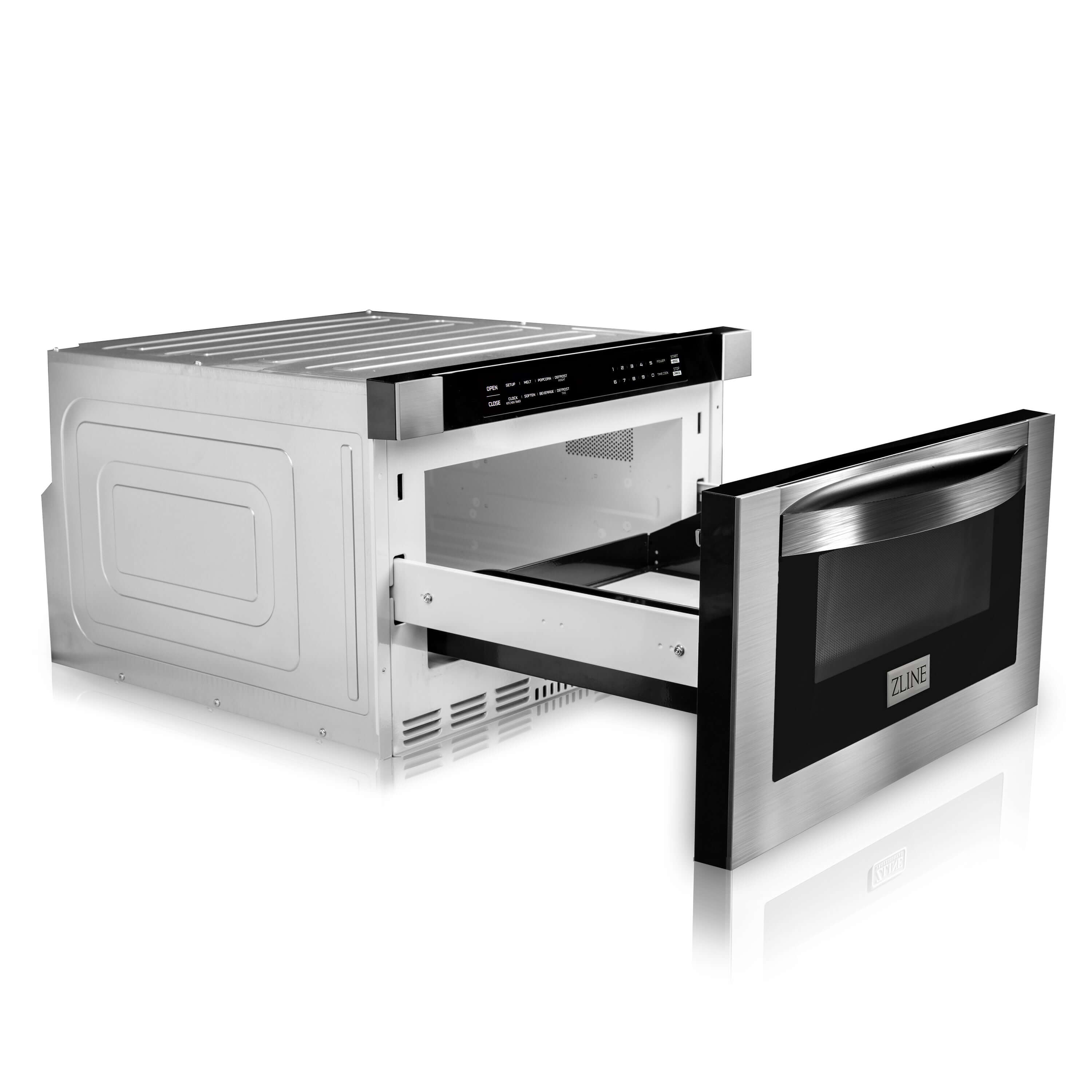 ZLINE 24" microwave drawer side with drawer open.