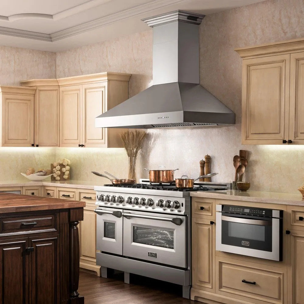 ZLINE Ducted Vent Wall Mount Range Hood in Stainless Steel with Built-in ZLINE CrownSound Bluetooth Speakers (667CRN-BT) 