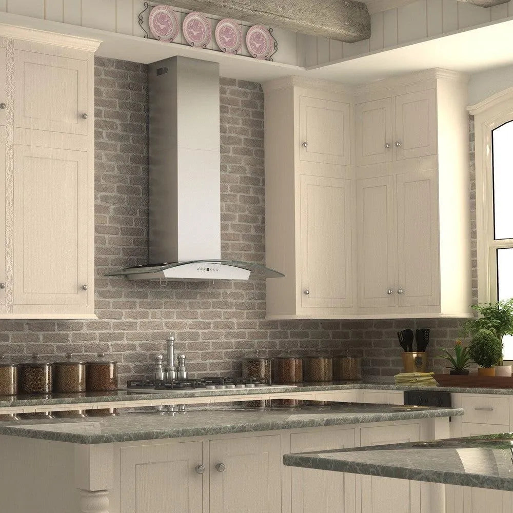 ZLINE Convertible Vent Wall Mount Range Hood in Stainless Steel and Glass with Crown Molding (KZCRN) 