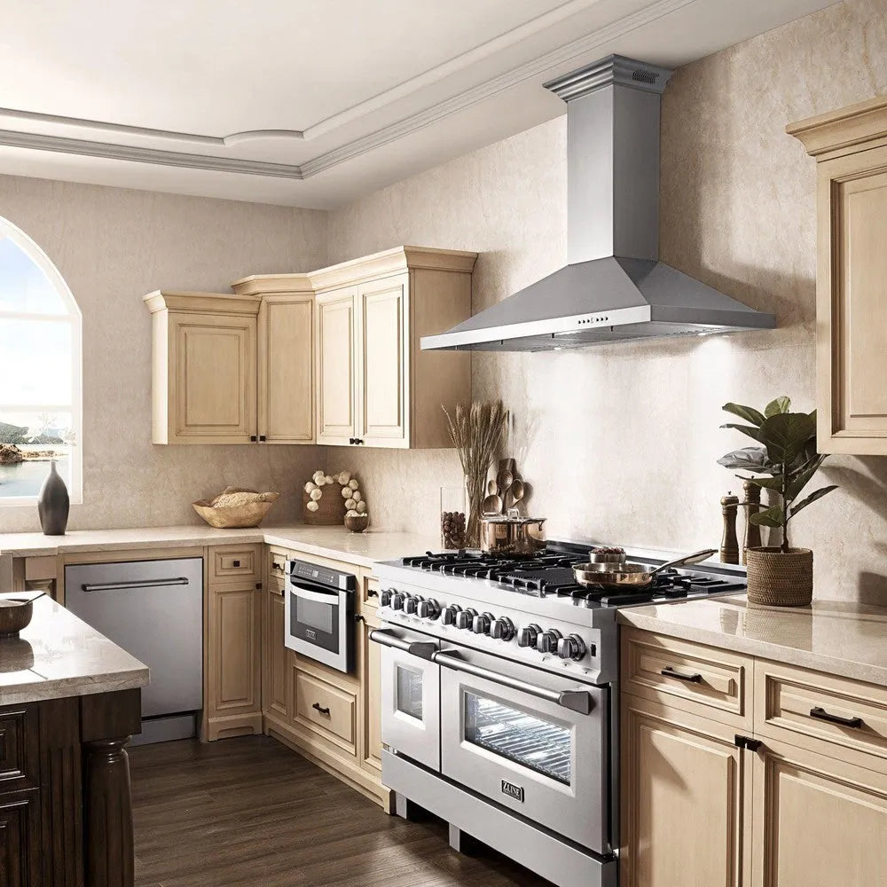 ZLINE CrownSound Ducted Vent Wall Mount Range Hood in Stainless Steel with Built-in Bluetooth Speakers (KBCRN-BT) 