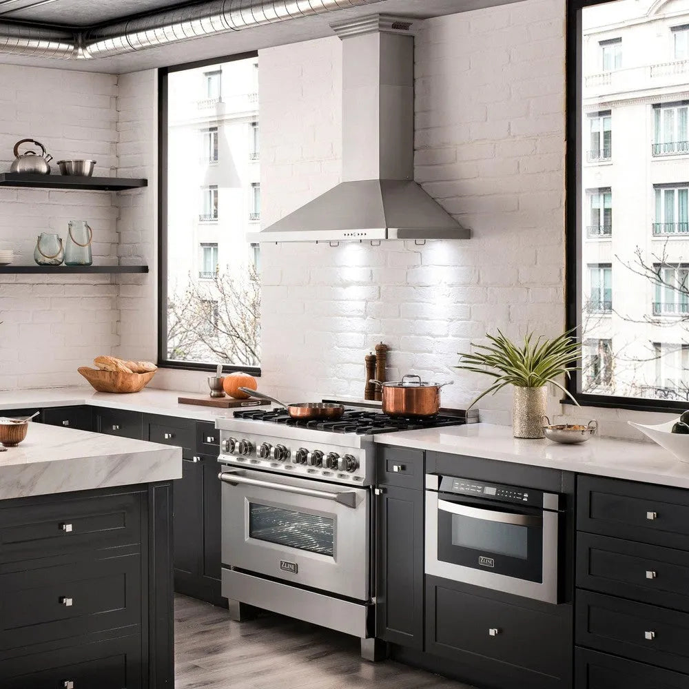 ZLINE CrownSound Ducted Vent Wall Mount Range Hood in Stainless Steel with Built-in Bluetooth Speakers (KBCRN-BT) 