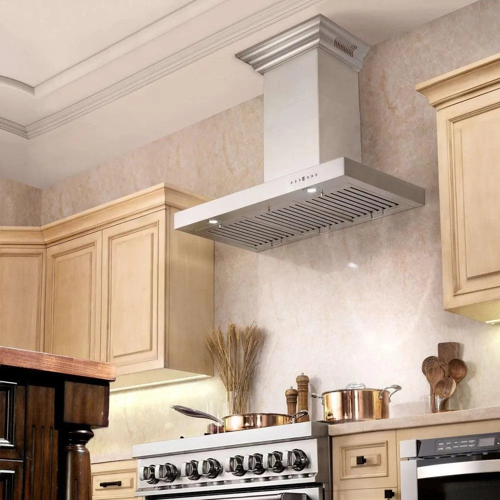 ZLINE Wall Mount Range Hood In Stainless Steel With Built-In ZLINE CrownSound Bluetooth Speakers (KECRN-BT) 
