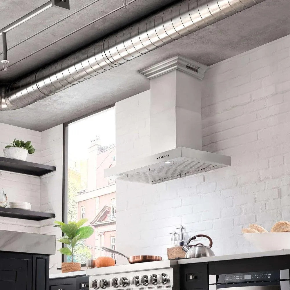 ZLINE Wall Mount Range Hood In Stainless Steel With Built-In ZLINE CrownSound Bluetooth Speakers (KECRN-BT) 