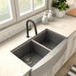 ZLINE Voltaire Kitchen Faucet (VLT-KF) Matte Black above a modern kitchen sink with window in background