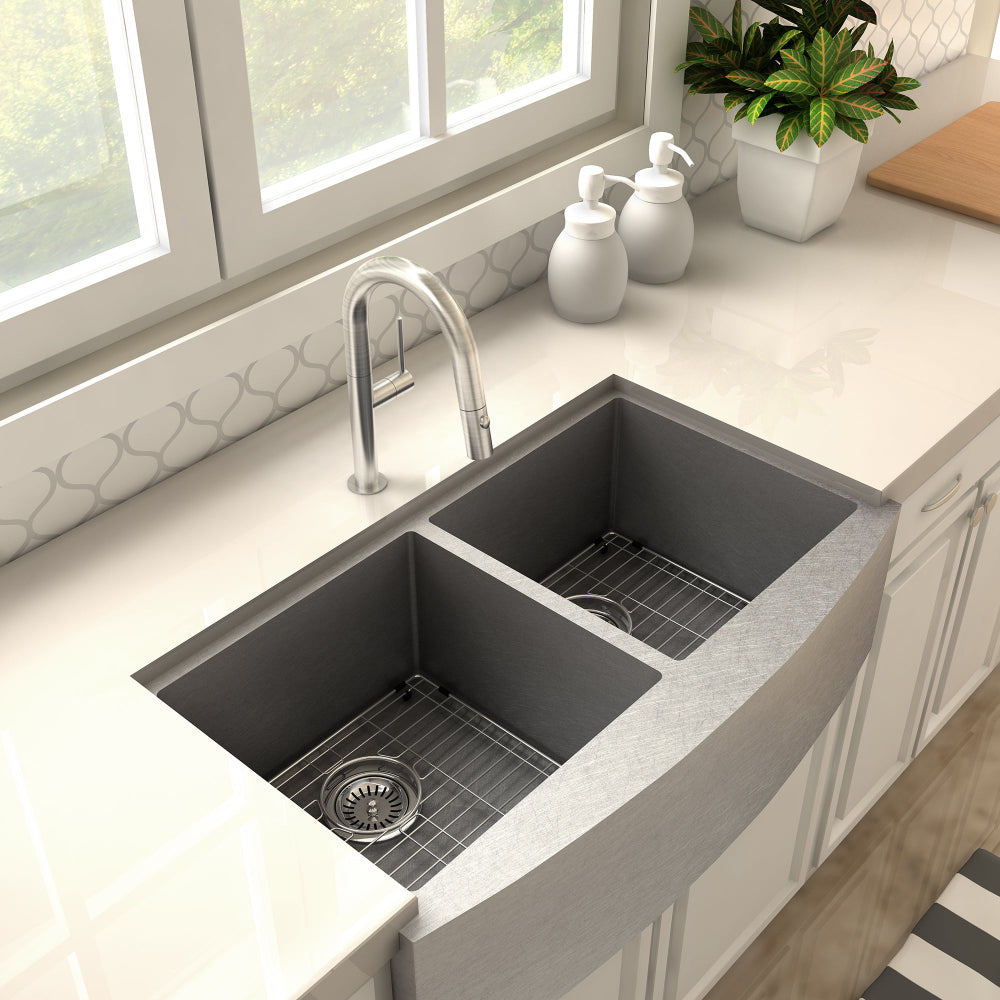 ZLINE Voltaire Kitchen Faucet (VLT-KF) Brushed Nickel above a modern kitchen sink in a well-lit kitchen