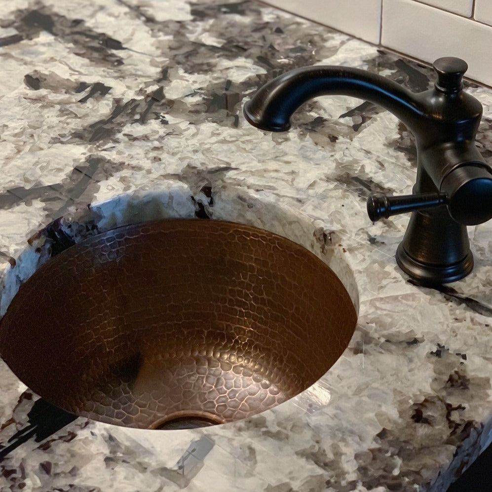 12" Round Hammered Copper Bar Sink w/ 2" Drain Opening - Rustic Kitchen & Bath - Bar Sink - Premier Copper Products