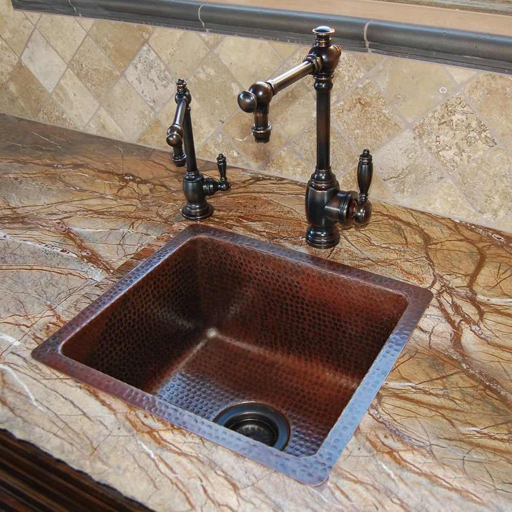 16" Gourmet Rectangular Hammered Copper Bar/Prep Sink - Rustic Kitchen & Bath - Bar Sink - Premier Copper Products