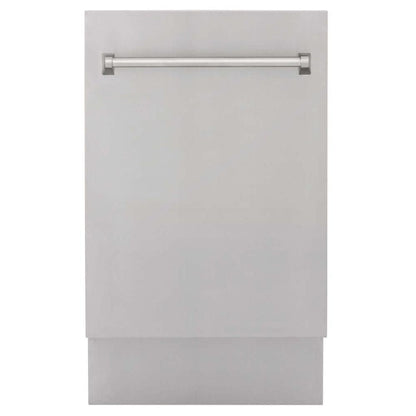 ZLINE 18 in. Tallac Series 3rd Rack Top Control Built-In Dishwasher in Stainless Steel and Traditional Handle, 51dBa (DWV-304-18) front, closed.